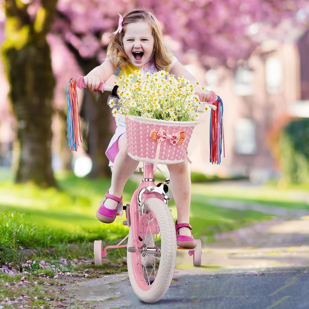 Glaf Toddler Girls Bike for Age 2-9 Years Old 12 14 16 Inch Girls Bike with Training Wheels and Doll Seat Kids Bike Bicycle with Basket