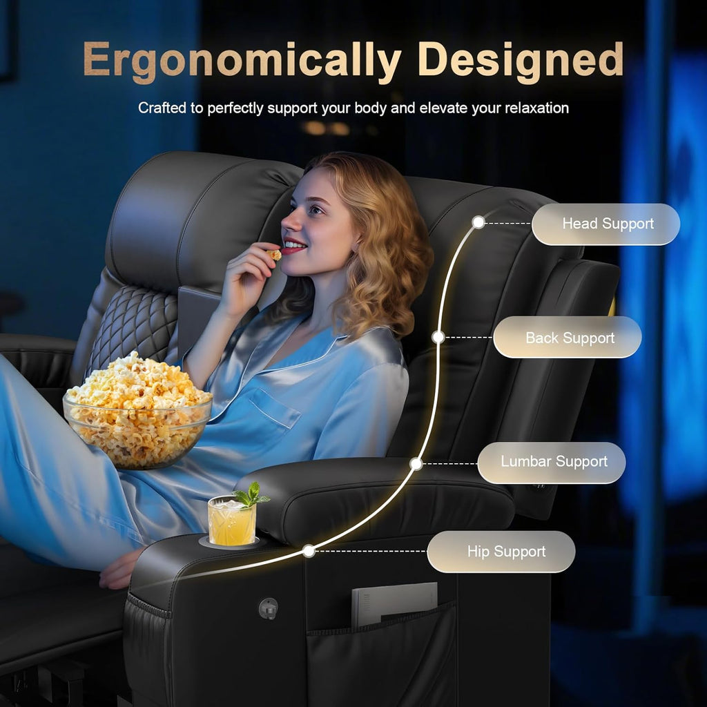 Recliner Sofa Set, Loveseat Recliner Couch and 2 PCS Recliner Chair with Heat & Massage, Home Theater Seating with Console, Drawer, USB Ports & Phone Holders, Reclining Loveseat for Theater
