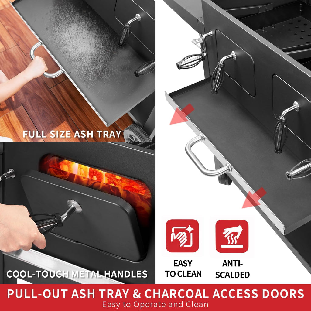 Kenadne Charcoal Grill Outdoor BBQ Grill, Extra Large Cooking Area 794 Square Inches with Two Individual & Adjustable Charcoal Tray, Foldable Side Tables for Outdoor Cooking grill Backyard