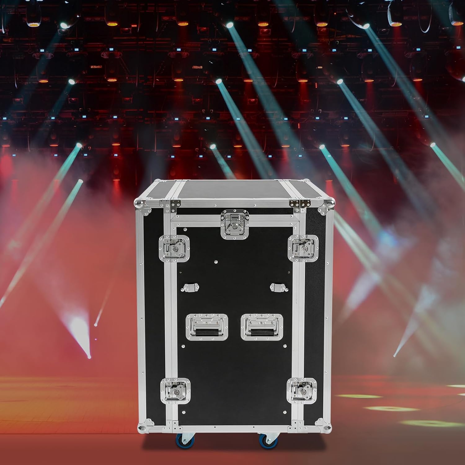 14U PA DJ Rack/Road ATA Case, Network & Stereo Rack with Slant Mixer Tops, Heavy-Duty DJ Work Table Rolling Studio Equipment Cabinet, Amplifier Mixer Storage Stand for Pro Tour Grade, Live Sound