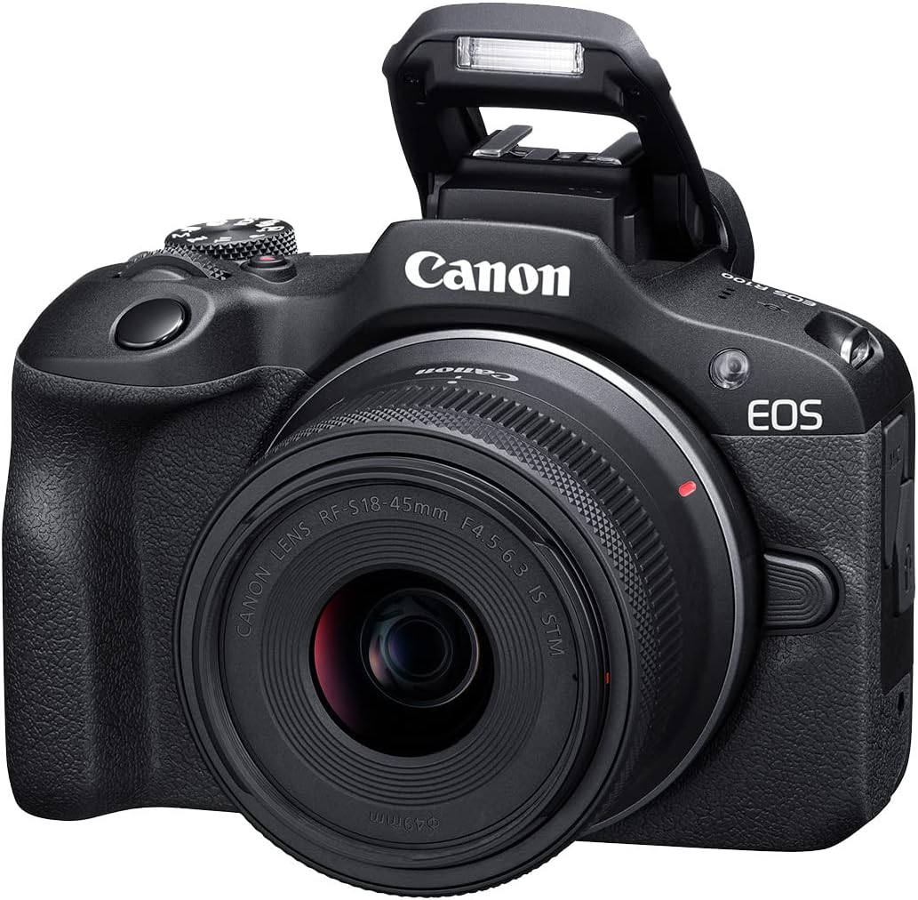 Canon EOS R100 Mirrorless Camera RF-S18-45mm F4.5-6.3 is STM Lens Kit, 24.1 Megapixel CMOS (APS-C) Sensor, 4K Video, Wi-Fi & Bluetooth, Beginner Photographers and Creators, Digital Camera, Black