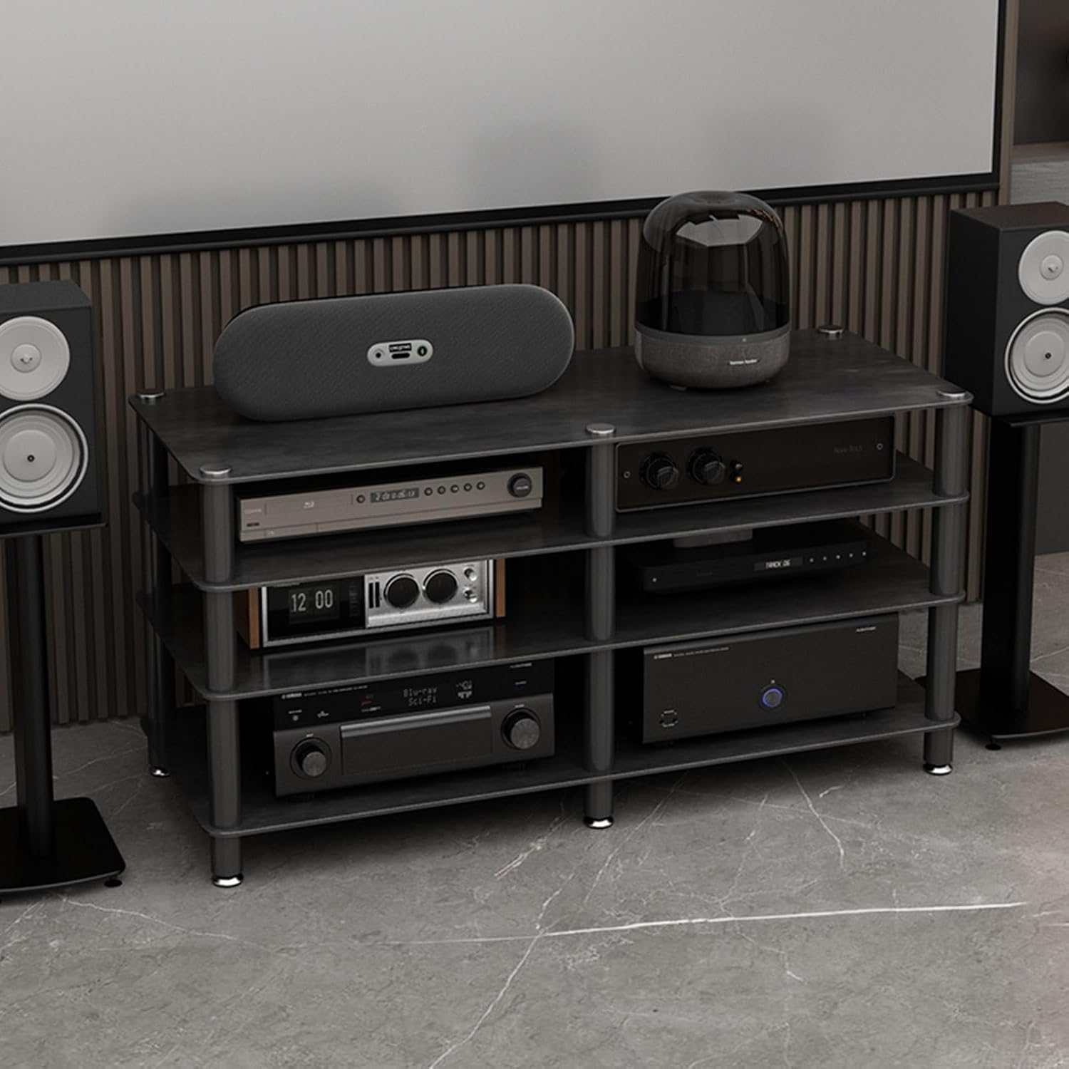 4-Media Stand White Entertainment Center Stylish Stereo Rack for Tv & Audio Equipment Spacious Storage Cabinet 120X45X73.5 Cm Perfect for Home Theater-Black-120x45x73.5cm