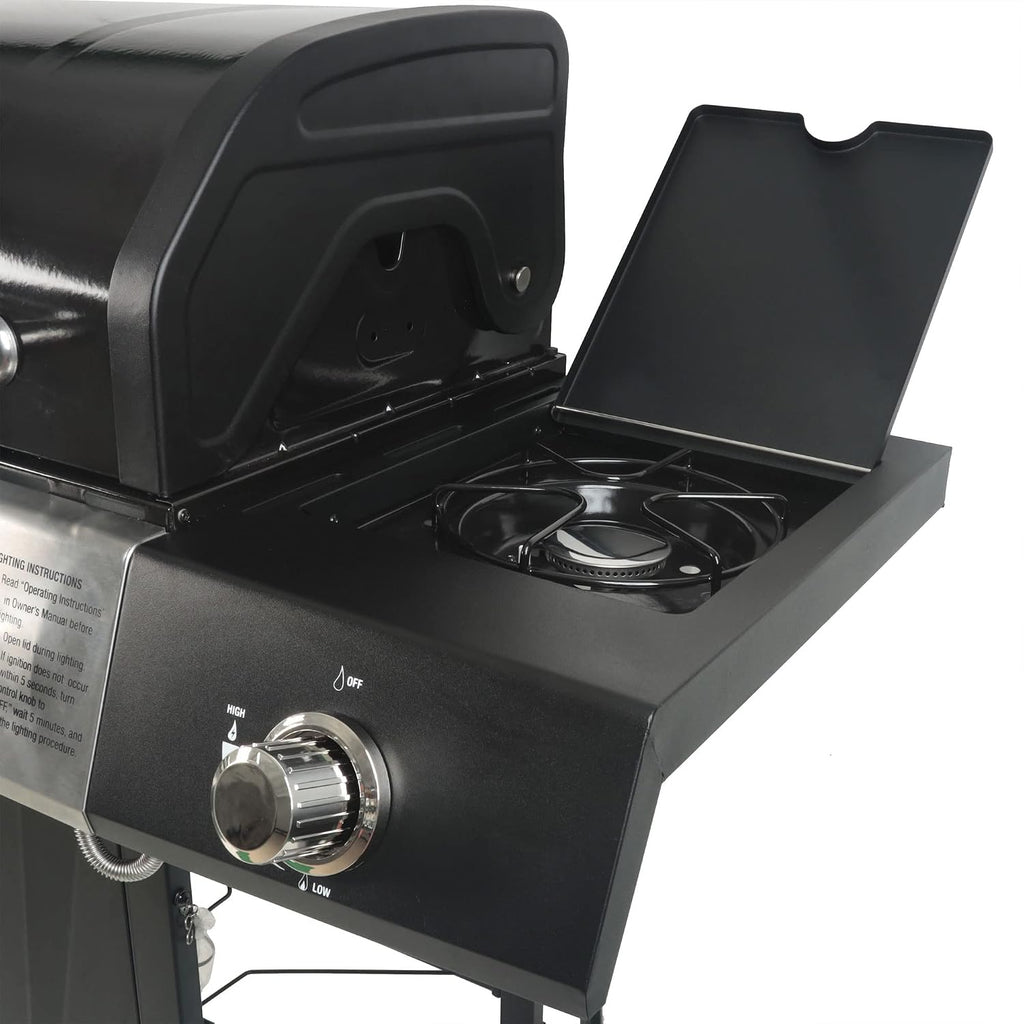 Grill Boss 4 Burner Propane Gas BBQ, Portable w/ Lid, Wheels & Side Shelves, Black - Grilling Accessories and Equipment for Camping, Tailgating, Outdoor Barbecue and Cooking