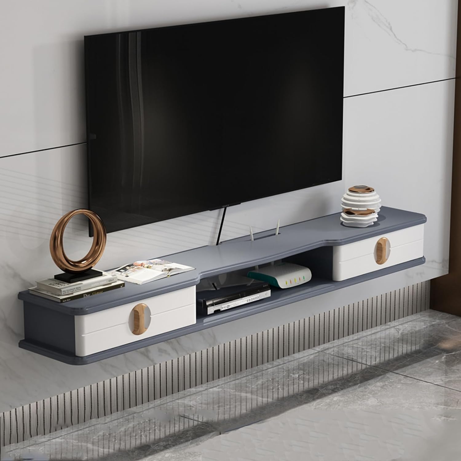 Wall Mounted TV Cabinet, Audio and Video Equipment Storage Wall Rack Media Control Center with Drawer, for Bedroom Living Room Media Room Gaming Room, for 32-70' TVs (Color : Gris, Size : 1