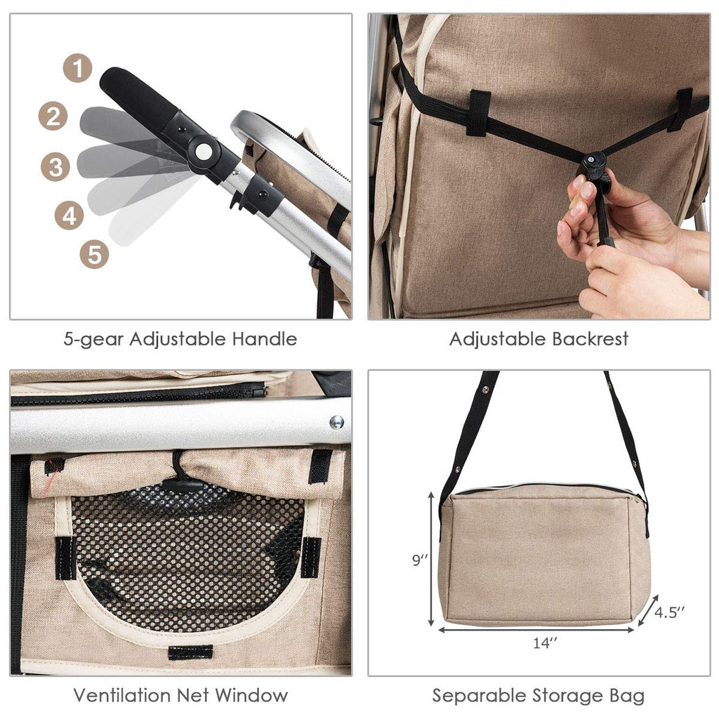 HONEY JOY Baby Stroller, High Landscape Convertible Infant Bassinet, Adjustable Canopy & Backrest, Storage Basket, Foot Cover, Foldable Newborn Carriage Pram (Beige)