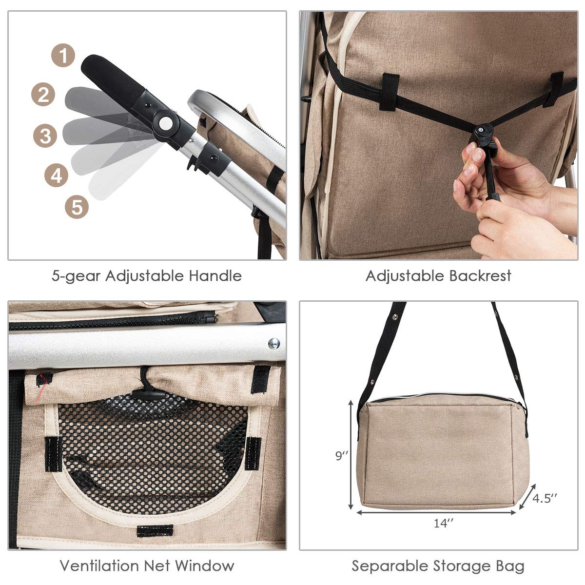 HONEY JOY Baby Stroller, High Landscape Convertible Infant Bassinet, Adjustable Canopy & Backrest, Storage Basket, Foot Cover, Foldable Newborn Carriage Pram (Beige)