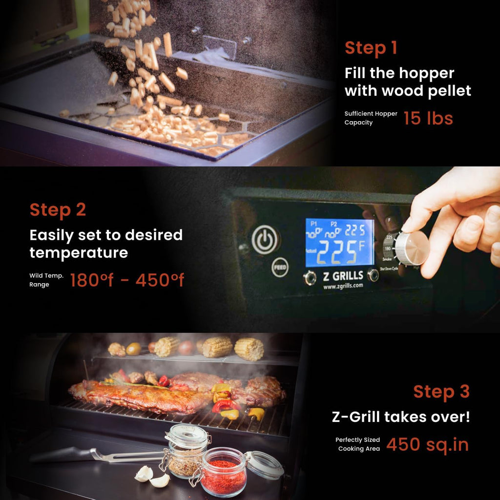 Z GRILLS ZPG-450A Wood Pellet Grill & Smoker with PID V3.0 Controller, 459 Sq in Cook Area, Meat Probe, Foldable Shelf, 8 in 1 BBQ Grill Outdoor Auto Temperature Control, Black