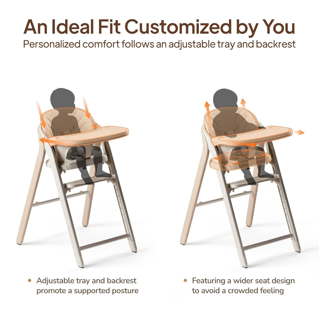Tinyiota High Chair for Babies and Toddlers, Foldable & 8-Level Adjustable, Removable Tray, Ergonomic Baby Highchair Convertible Chair for Toddler to Adult (Coffee Color)