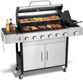 69,000 BTU 6+1 Burner Propane Gas Grill with Cast Iron Grids & Griddle Plate, Double-Wall Stainless Steel Lid – Even Heat, Easy Clean, Perfect for Backyard BBQ