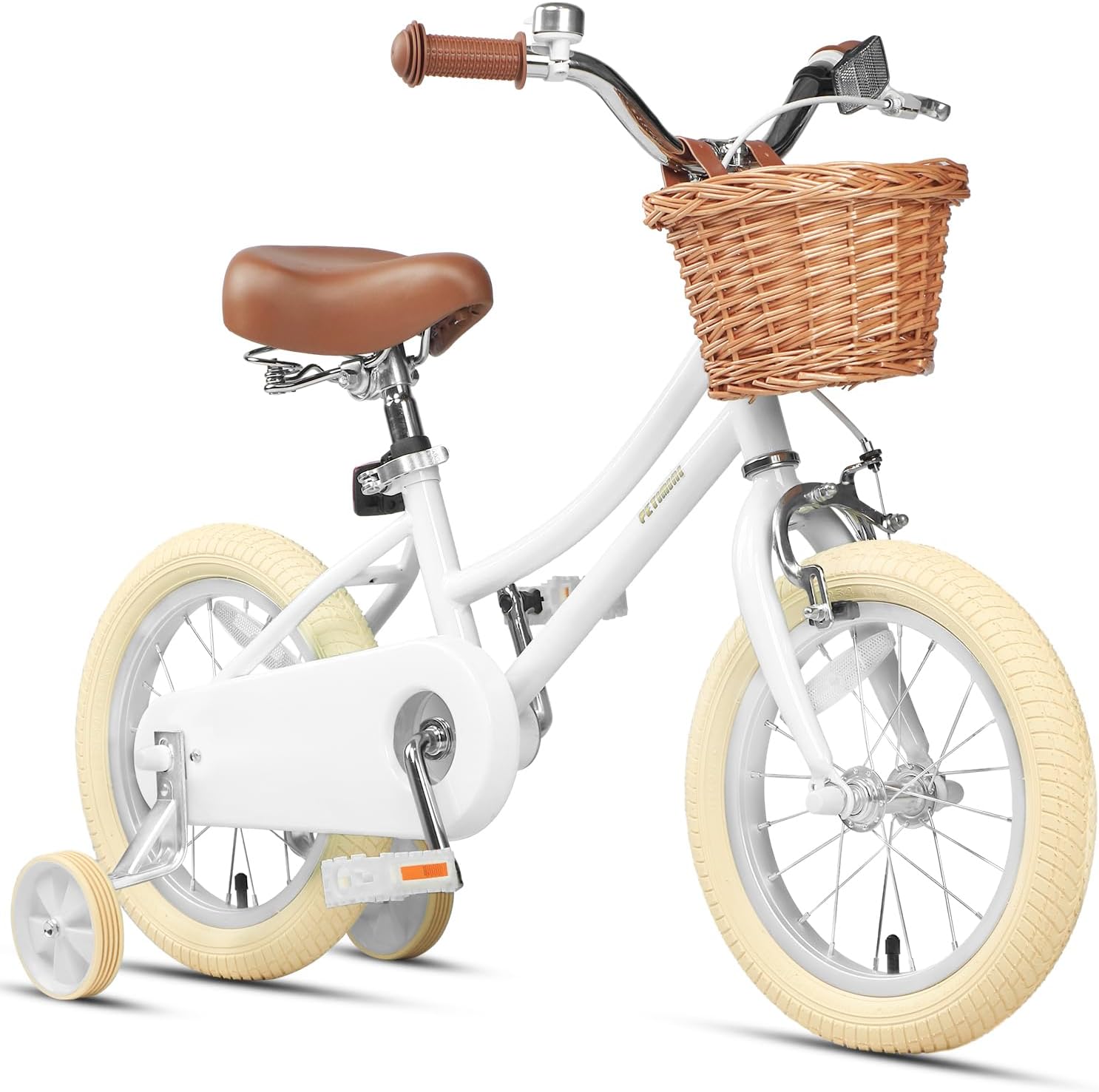Petimini Vintage Kids Bike for Girls, 12–20 Inch Classic Bicycle with Wicker Basket & Bell, High Tensile Steel Frame, Training Wheels (12–18'), 85% Pre-Assembled, Retro Bike for Outdoor Riding