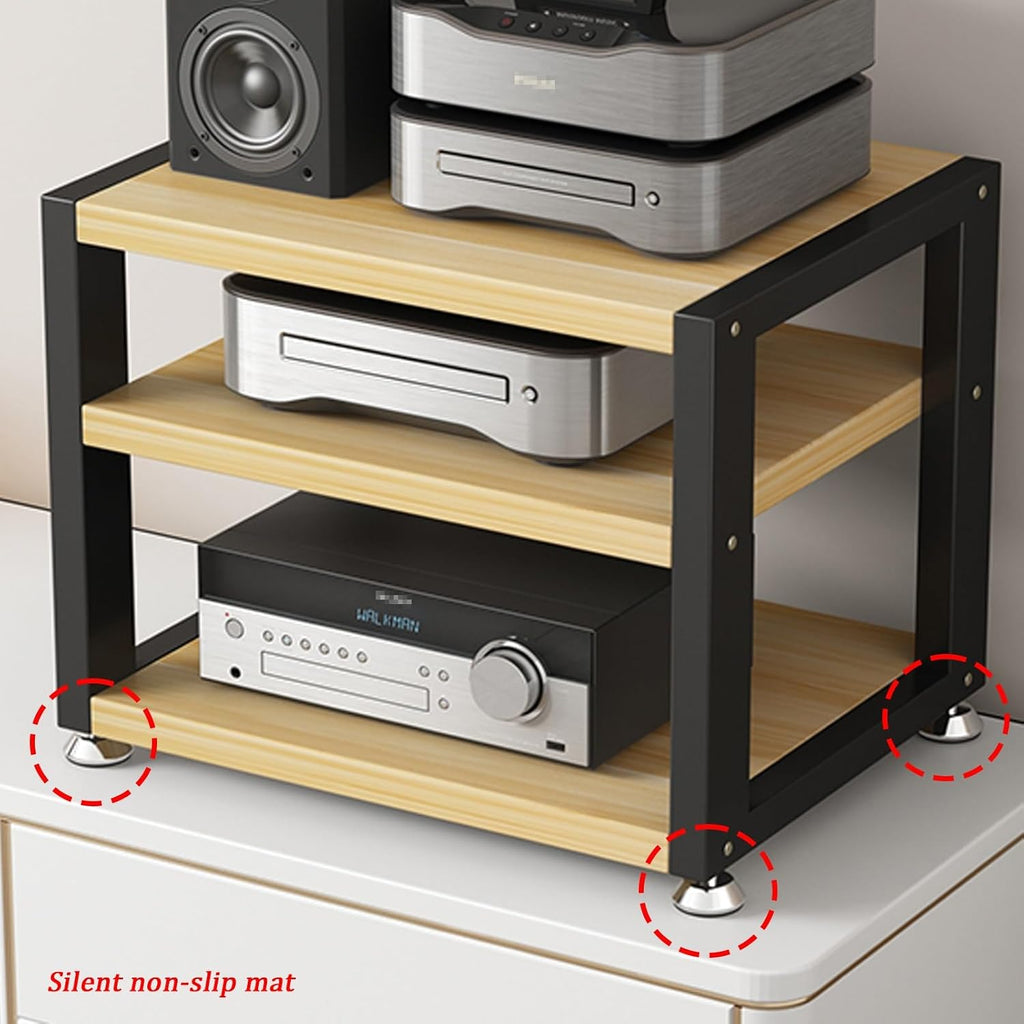 3-Tier Media Stand, Modern Stereo Cabinet, Heavy-Duty Audio Rack, Thickened Steel Pipe, Strong Load Capacity, Compact Media Storage, 45x35x35.5cm, Black Finish