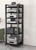 SRNSAEB Audio Equipment Rack Cabinet Media Shelf, Audio Video Media Stand Cabinet with 4 Shelves Height Adjustable Modern AV Cabinet with Brake Wheel, 160cm/ 63inch Height(6-Tier)