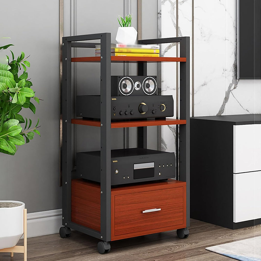 Audio Rack Power Amplifier Equipment Cabinet - Tv Stand with Storage and Shelves - Furniture Media Stand DVD Cd Player Stand - Large Media Storage Shelf On Wheels for Ktv,3 Tiers-100cm Tall