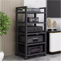 Living Room/Home Audio Video Equipment Rack Stereo Cabinet Stand, Floorsatnding Heavy Duty Media Component Stand Holder with Heightadjustable Shelf & Wheels,Black#3,5 Tier