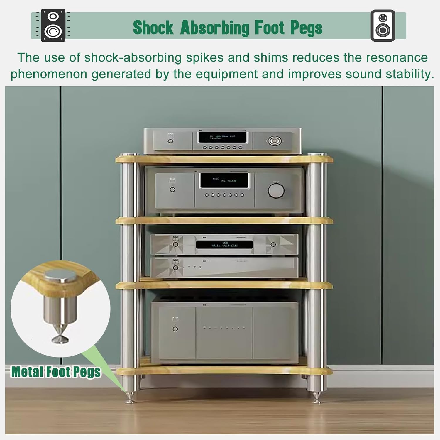 Solid Wood Media Component Stand Audio Stereo Rack, 1 2 3 4 Tier Stackable Storage Shelf for Radio/Stereo/TV Box/Audio Equipment, Floor-Standing Record Player Stand(HIGT 10cm (3 8/9in))