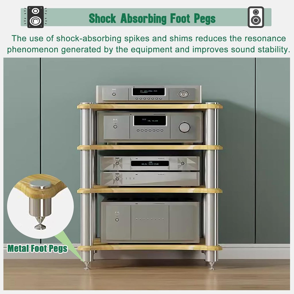 AV Media Tower Stereo Cabinet, 1/2/3/4 Tier Floor-Standing Audio Component Stand, Audio Equipment Storage Shelf for Home Theater Meeting Room Office(60x48x62cm)