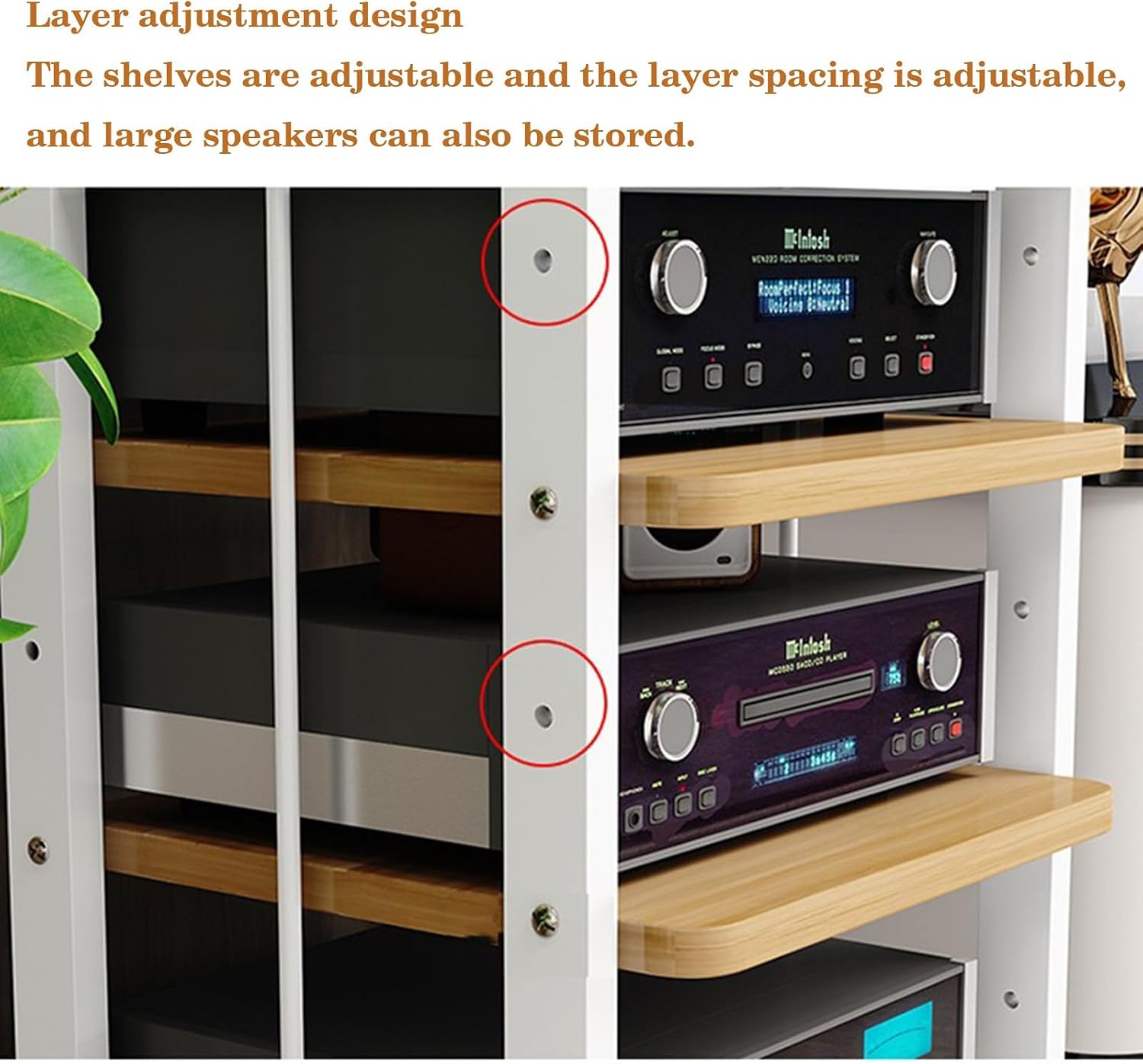 5 Layer Furniture Media Rack DVD CD Player Rack Audio Rack Power Amplifier Equipment Cabinet with Height Adjustable Wooden Shelf Floor Mounted Storage Rack(Light Walnut)