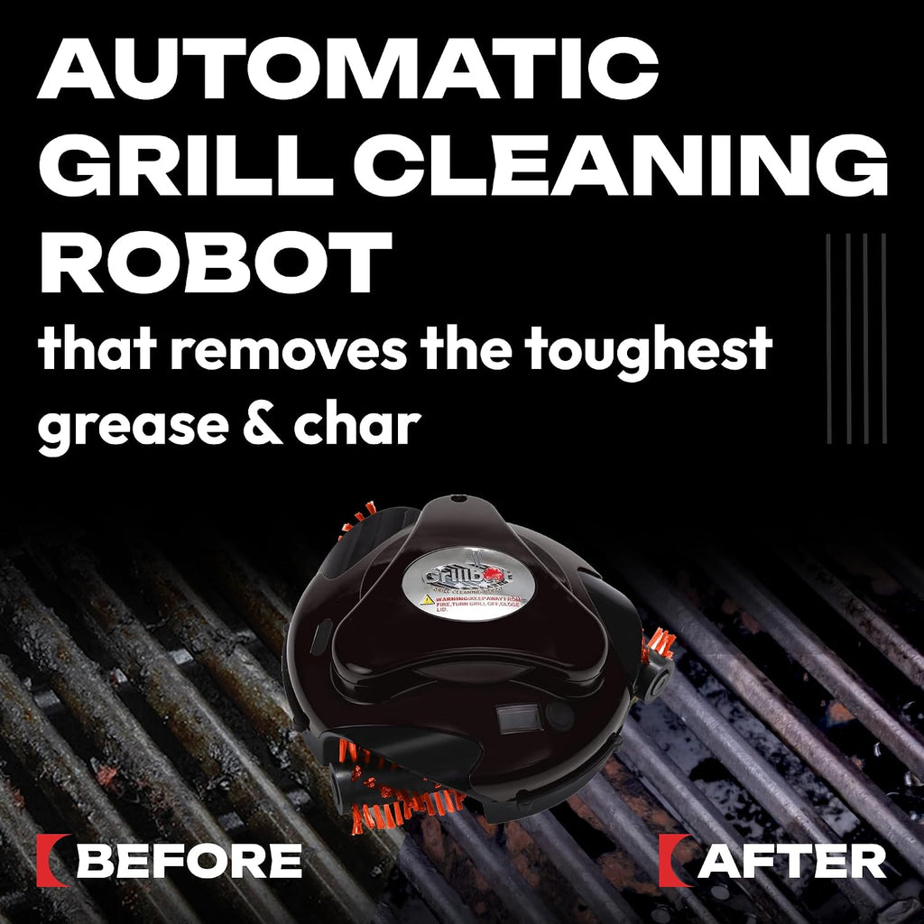 Grillbot Automatic Grill Cleaning Robot with Nylon Brushes, Electric BBQ Cleaner Brush with Motorized Power, Cordless Rechargeable Grill Scrubber for Outdoor Grills (Red and Case)