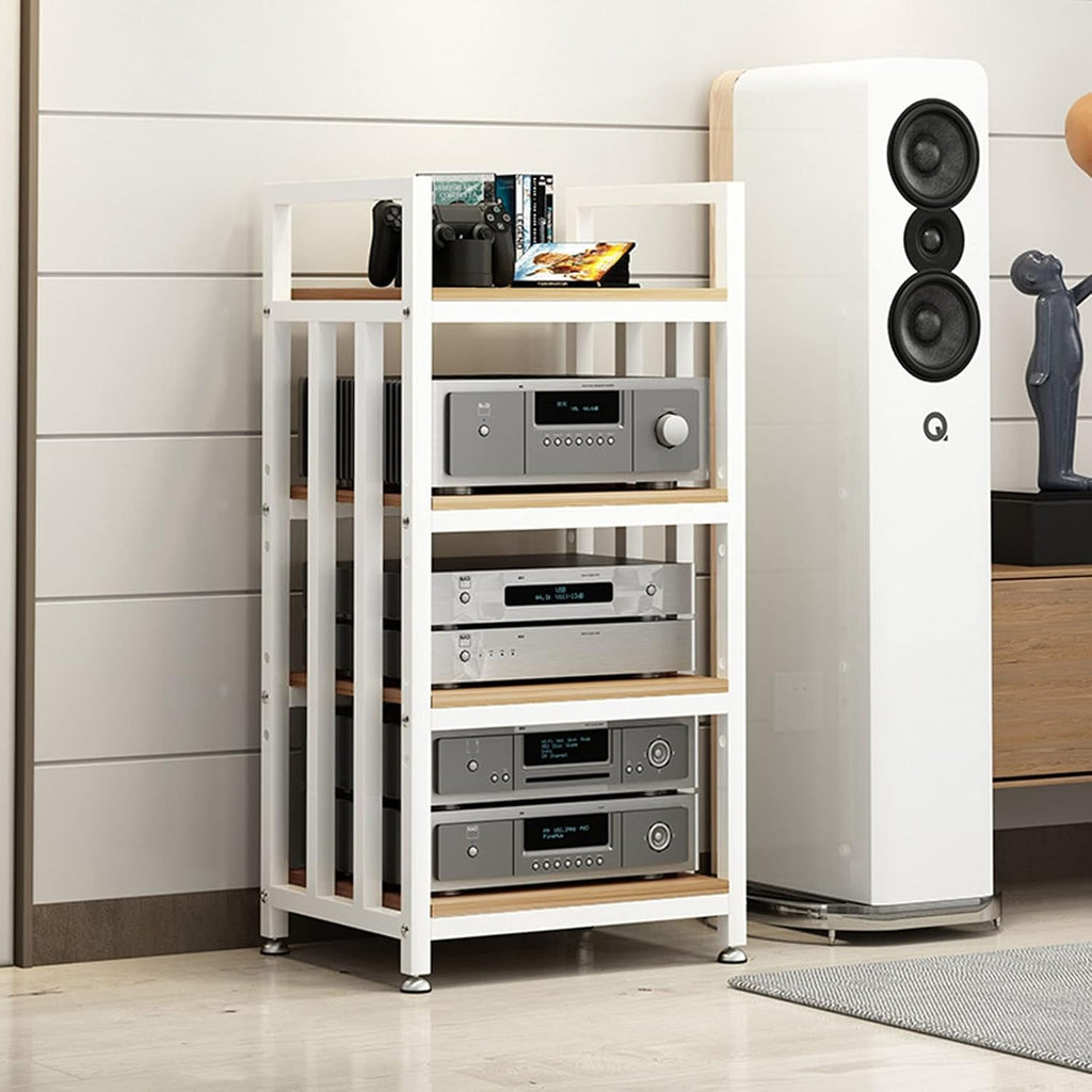 SOBS Floorstanding Storage Shelves 19.7x15.7x39.4in, 4 Tier Furniture Media Stand Audio Rack DVD CD Player Stand Power Amplifier Equipment Cabinet Wooden Shelf Height Adjustable (Color : White)