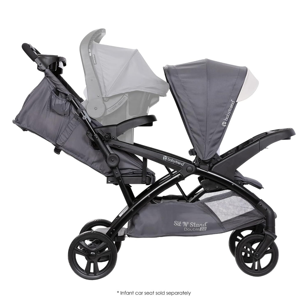 Baby Trend Sit N' Stand Tandem Double Stroller 2.0 DLX with 5 Point Safety Harness, Shaded Canopy, 2 Cup Holders, and Ample Storage Space, Magnolia
