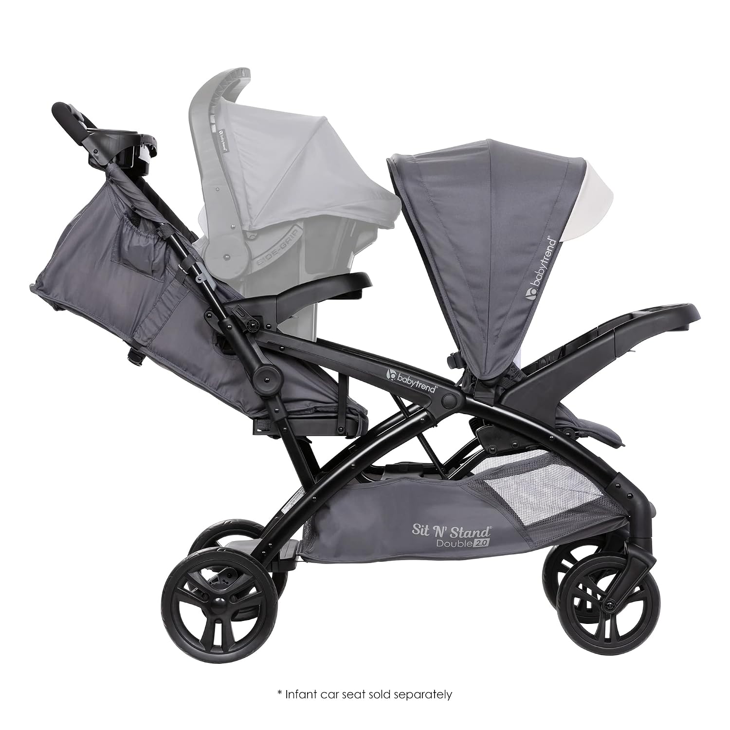 Baby Trend Sit N' Stand Tandem Double Stroller 2.0 DLX with 5 Point Safety Harness, Shaded Canopy, 2 Cup Holders, and Ample Storage Space, Magnolia