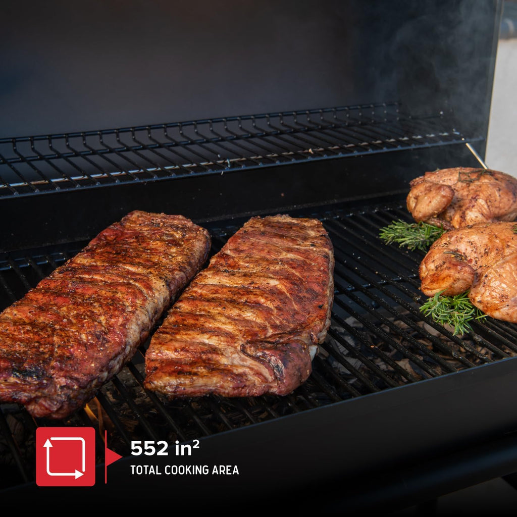 Nexgrill Premium 29' Charcoal Grill with Side Shelf, 552 SQ In Cooking Space, Adjustable Charcoal Tray, Chimney Air Vent, Warming Rack, Barrel Smoker Grill for Camping, Picnics, and More - 810-0029C