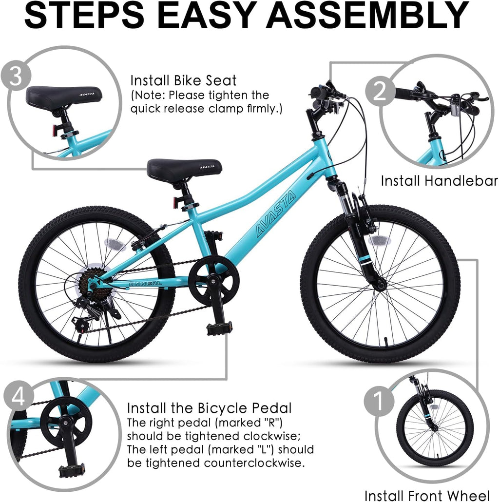 AVASTA Govet 20'' Kids Mountain Bike for 6-12 Years Old Boys Girls with Suspension Fork, 6 Speeds Drivetrain, Multiple Colors