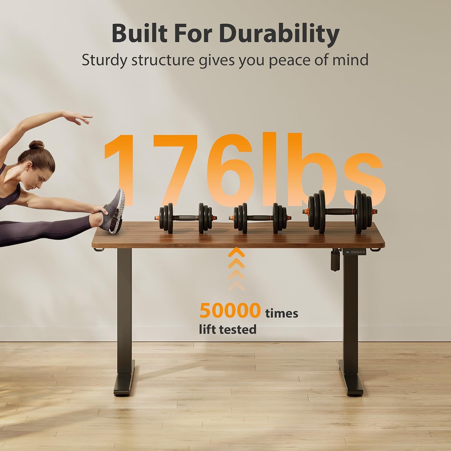 Cubiker Standing Desk, 48x24 Inches Sit Stand Home Office Desk, Electric Stand up Desk, Adjustable Desk with Splice Board, Black Frame/Black Walnut Top
