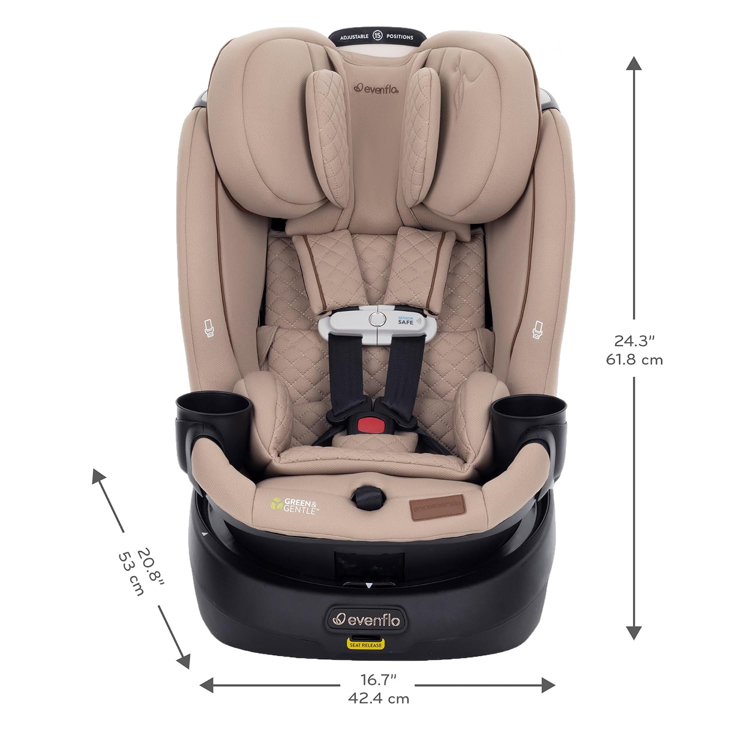 Evenflo Revolve360 Slim 2-in-1 Rotating Car Seat with Green & Gentle Fabric (Travertine)