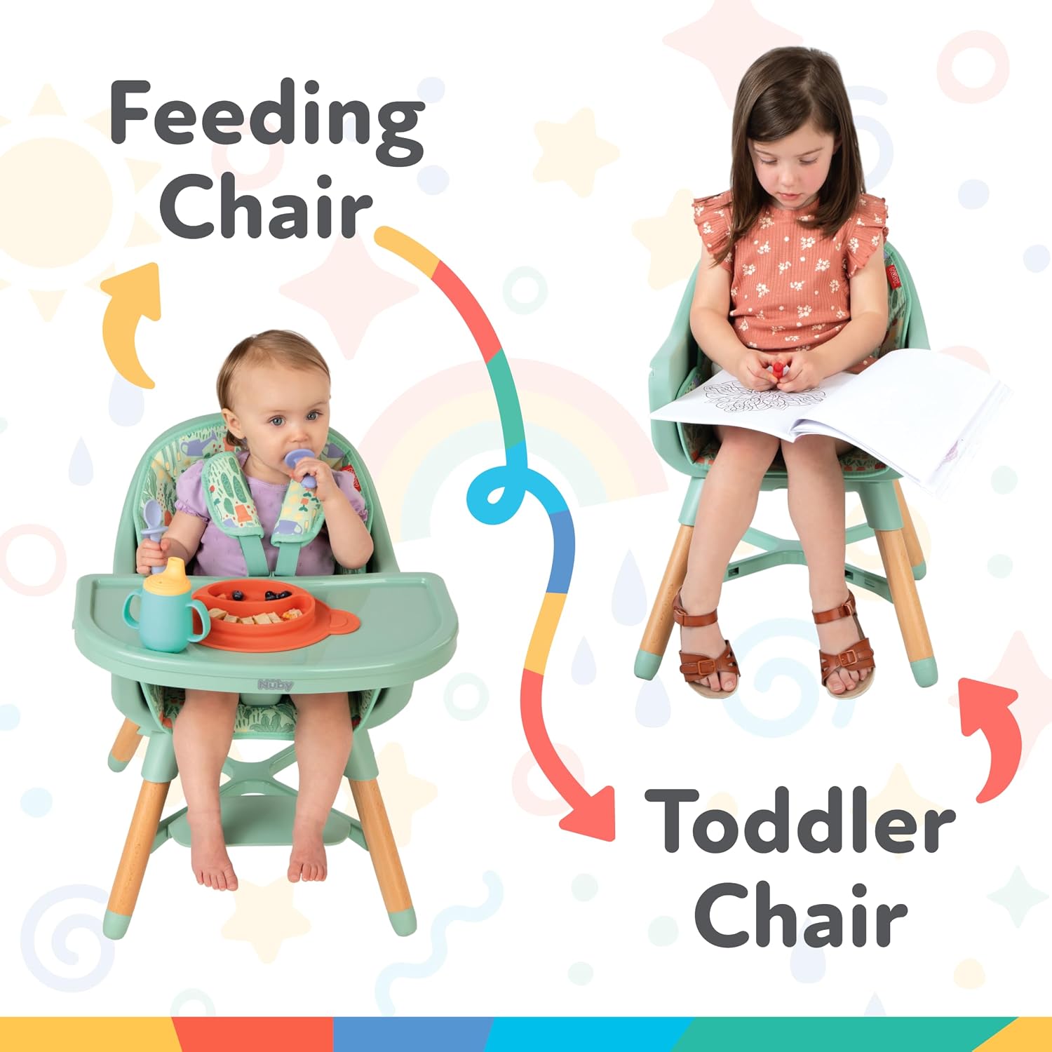 Nuby 4-in-1 Baby High Chair Seat with Removable Tray - 6+ Months to 3 Years - Adjustable Toddler Chair for Eating - Holds Up to 60 lbs - Gray