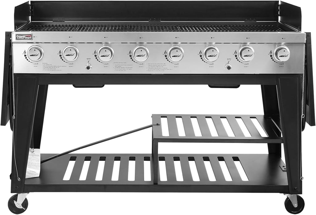 Royal Gourmet 8-Burner Gas Grill, 104,000 BTU Liquid Propane Grill, Independently Controlled Dual Systems, Outdoor Party or Backyard BBQ, Black