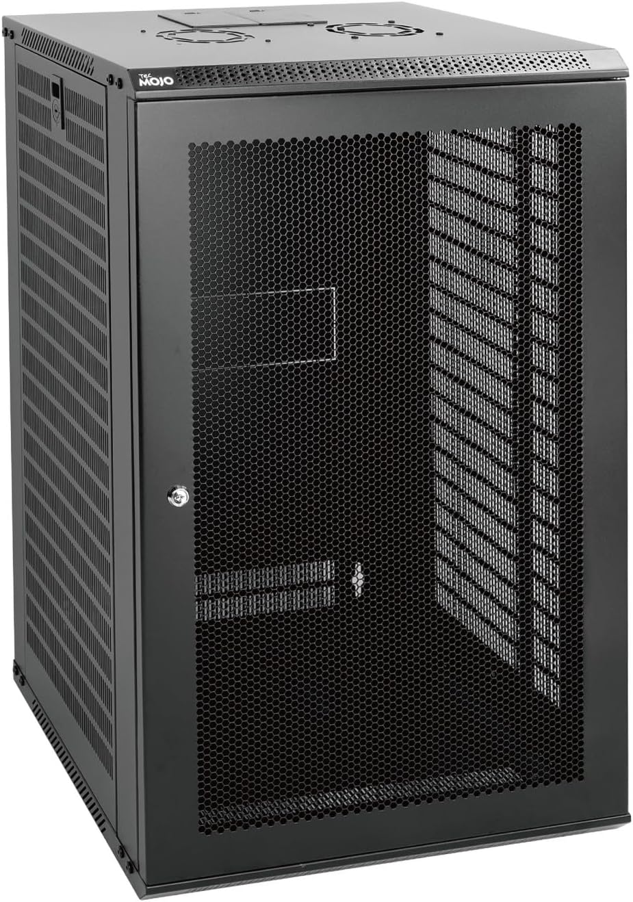 Tecmojo 18U Wall Mount Rack Network Cabinet for 19' IT Equipment,with Lockable Mesh Door and Side Panels,Cooling Fan,Black,17.7inch Depth for AV/Computer/Electronics Equipment Data Rack