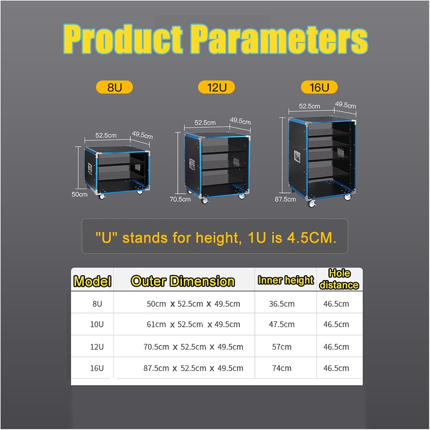 8U Open Frame Server Rack with Casters, Stereo Studio Rack，Network Cabinet Rack Shelf, Rolling Network Rack for Computer/AV/Data/IT Equipment (Size : 8U-1TIER-49.5X52.5CM)