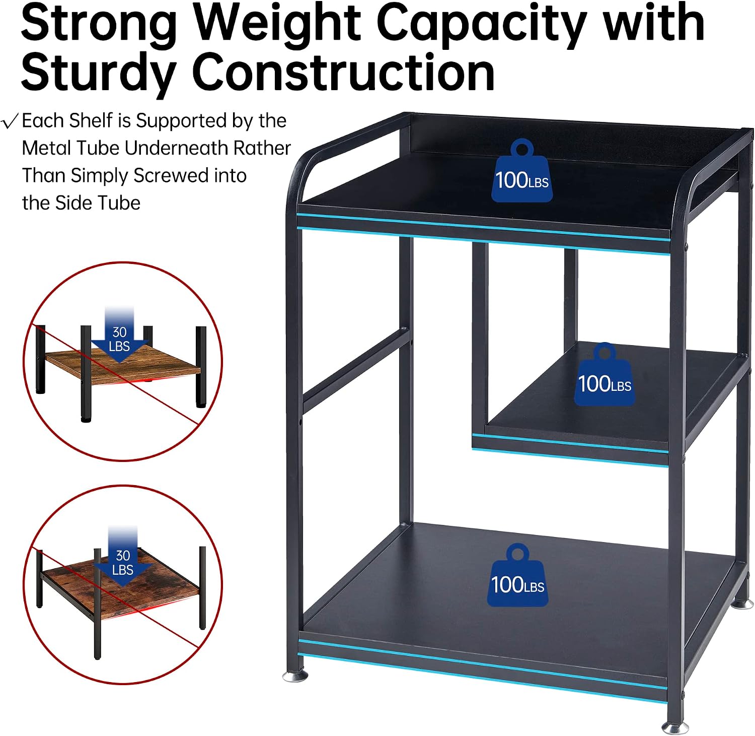 Fannova Printer Stand with Storage Shelf for Home Office Organization, 22 x 18 Inch Large Printer Table with Wheels, Shredder Stand, CPU Stand, Rolling Cart for Host Computer, PC Tower, Desktop- Black