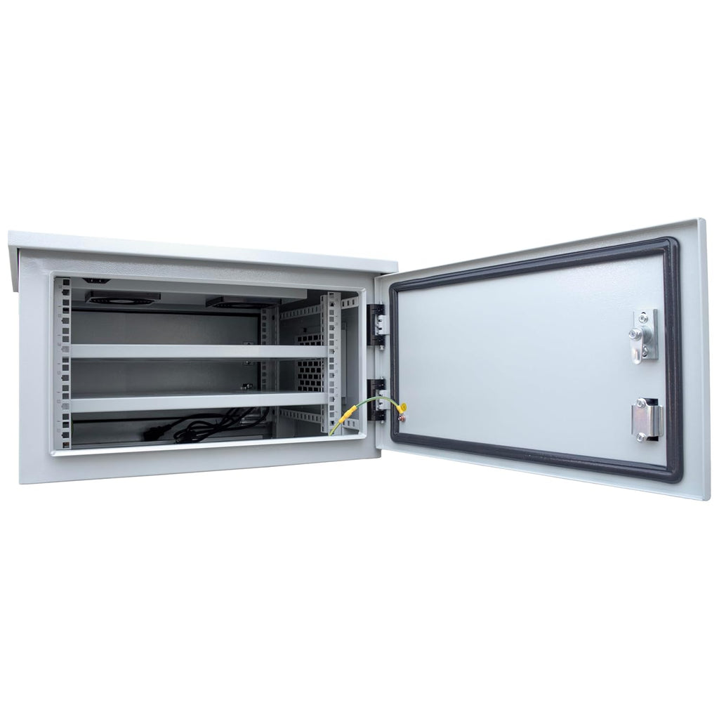 Electriduct 6U Outdoor Cabinet 21.6 Inch Depth IP55 Weather Resistant Enclosure Floor Mount Network Equipment Front & Back Doors, 2 Locks, 4 Keys, 1 Shelf, 2 Fans, Thermostat (600 x 550 mm), White