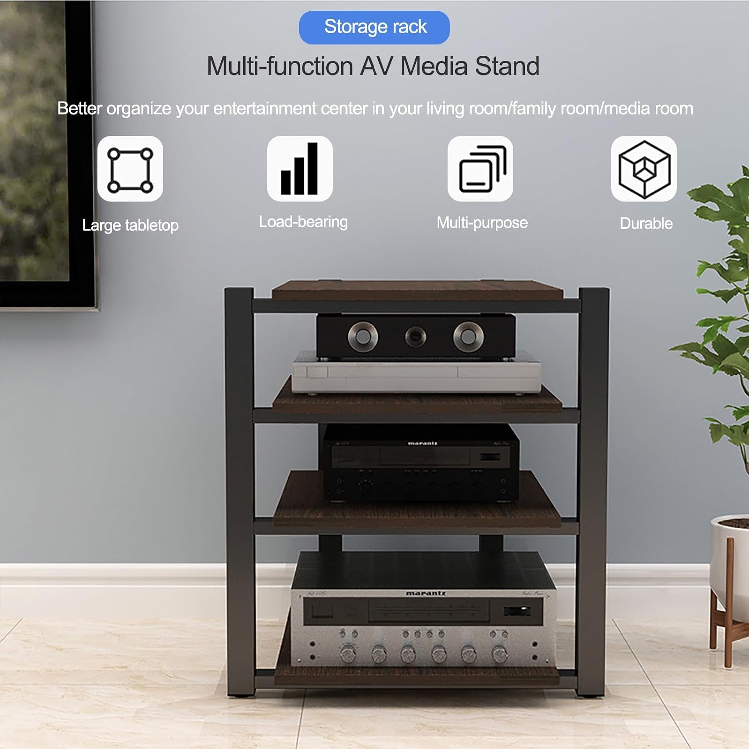 Audio Rack AV Media Stand Media Audio Tower Cabinet 2/3/4 Tier Audio Rack, for Entertainment Stereo Racks Component Storage and Collection Display(Black,25cm/9.8in)