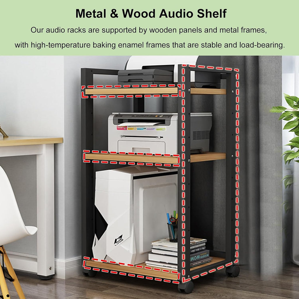 SRNSAEB Audio Equipment Rack On Wheels, Heavy Duty 3 4 Tier DVD Storage Media Shelf/HiFi Racks and Stands for Music Room/Cinema/Commercial Premises, Adjustable Av Component Stand(B,3 Tiers)