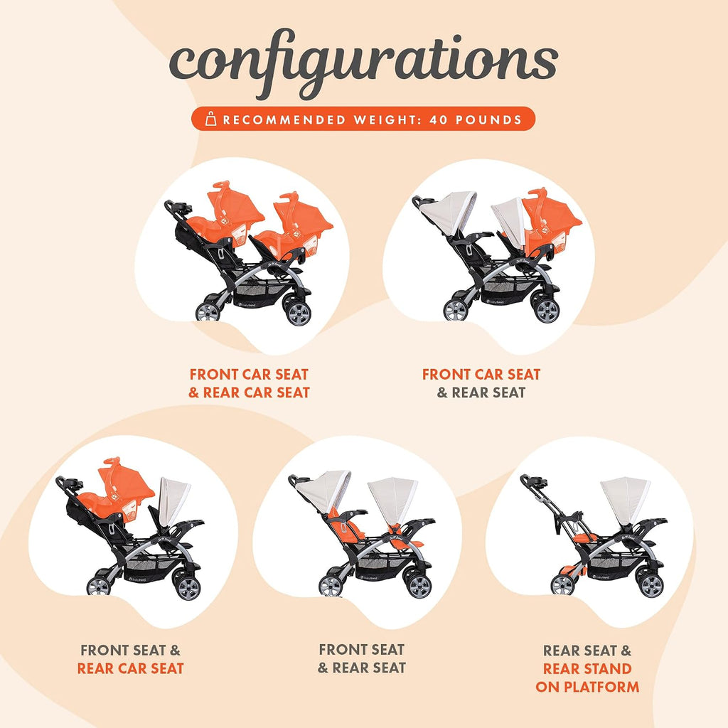 Baby Trend Infant and Toddler Double Stroller & 2 Car Seat Combo, 3 Pc Set, Khaki - Portable and Lightweight Stroller Duo and Car Seat Travel System Tandem