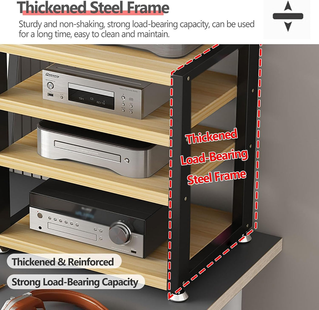 Small Media Stereo Stand Equipment Shelf - Free Standing Home & Commercial Audio Component Rack - Entertainment Stand with 25mm Thickened Plate for Soundbar, Woofer, 3-Tiers