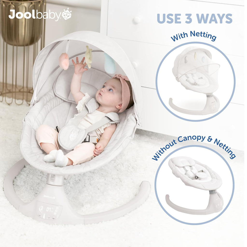 Jool Baby Nova Swing for Newborns - Electric Motorized Infant Swing, Bluetooth Music, 10 Preset Melodies, Remote (Updated Model, Stone)