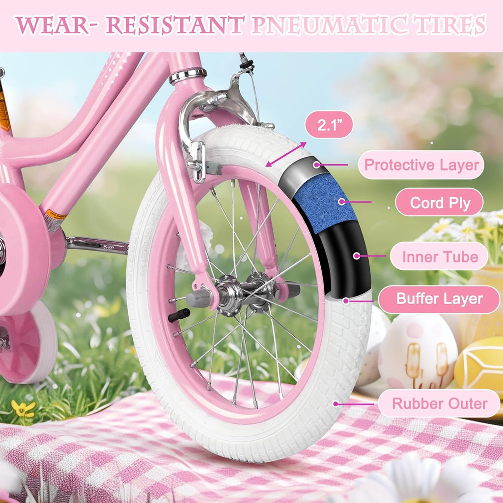 Glaf Toddler Girls Bike for Age 2-9 Years Old 12 14 16 Inch Girls Bike with Training Wheels and Doll Seat Kids Bike Bicycle with Basket