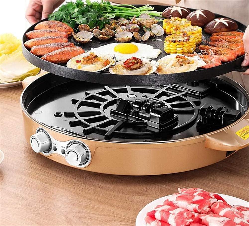 Electric Grill Indoor 2200W 2 in 1 Electric Hot Pot Grill Smokeless Korean BBQ Grill Shabu Pot with Independent Temperature Control, Split for Easy Cleaning, 3.6L Large Capacity for Gatherings (Color
