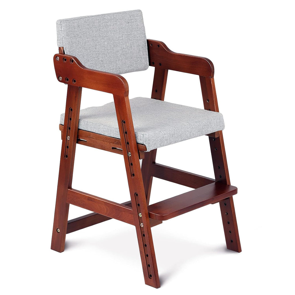 Ezebaby Wooden High Chair for Toddlers to Teens Adjustable Kids Learning Chair with Steps, Child Seats with Removable Cushions (Nut-Brown)