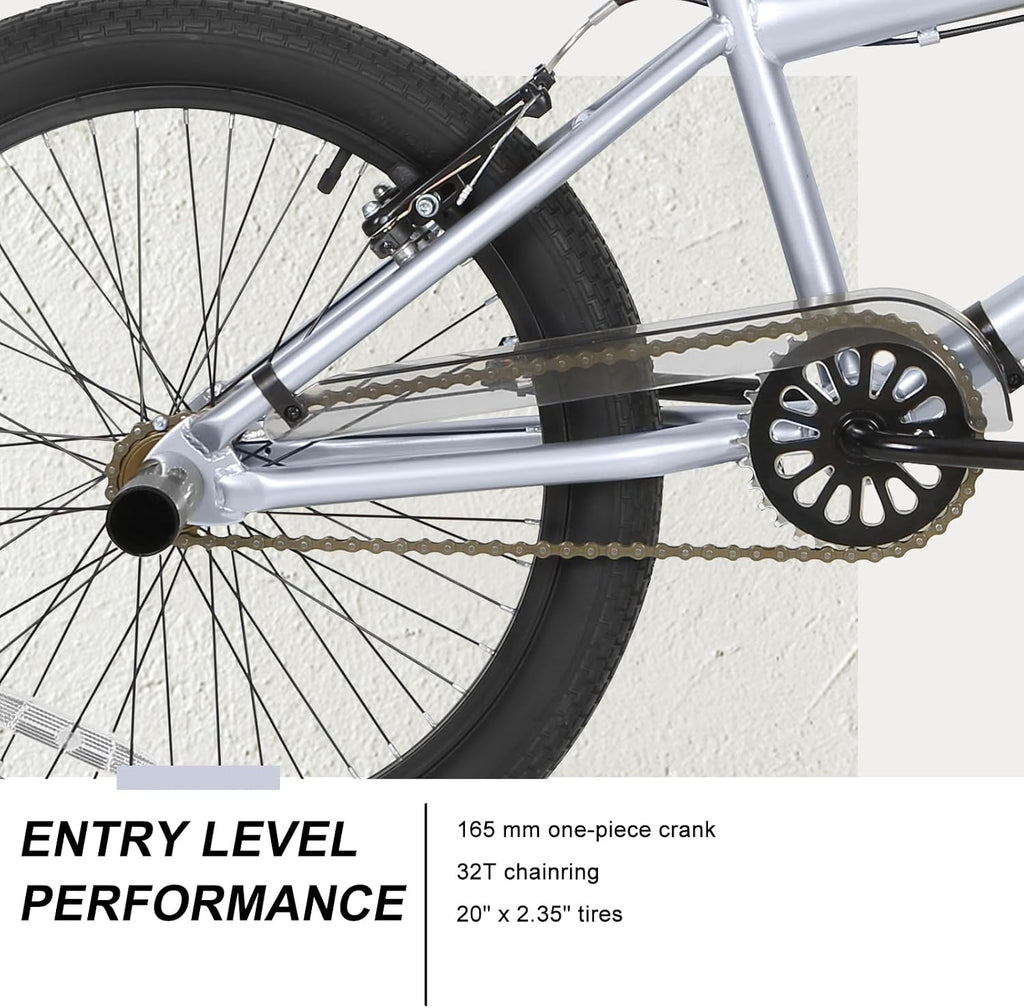 WEIZE Freestyle BMX Bike, 20 inch Trick Bicycle for Kids, Hi-Ten Steel Frame, 360 Degree Rotor Freestyle, 4 Pegs Single Speed Teen Bike for Boys Girls & Beginner-Level to Advanced Riders