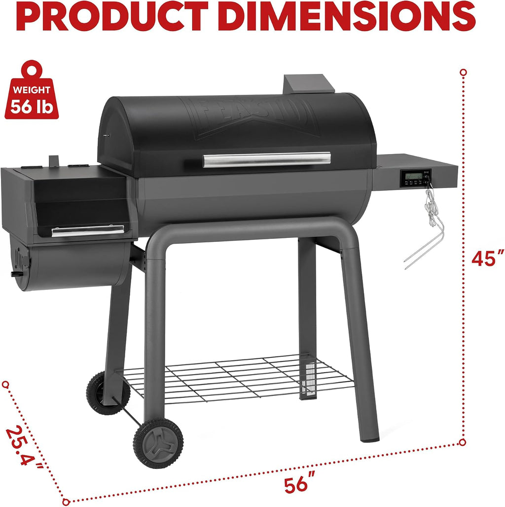 Feasto 30-Inch Heavy-Duty Charcoal Grill with Digital Temperature Control & 2 Meat Probes, Outdoor BBQ Grill with Offset Smoker, 832 Sq. In. Cooking Space for Backyard BBQ, Black & Grey