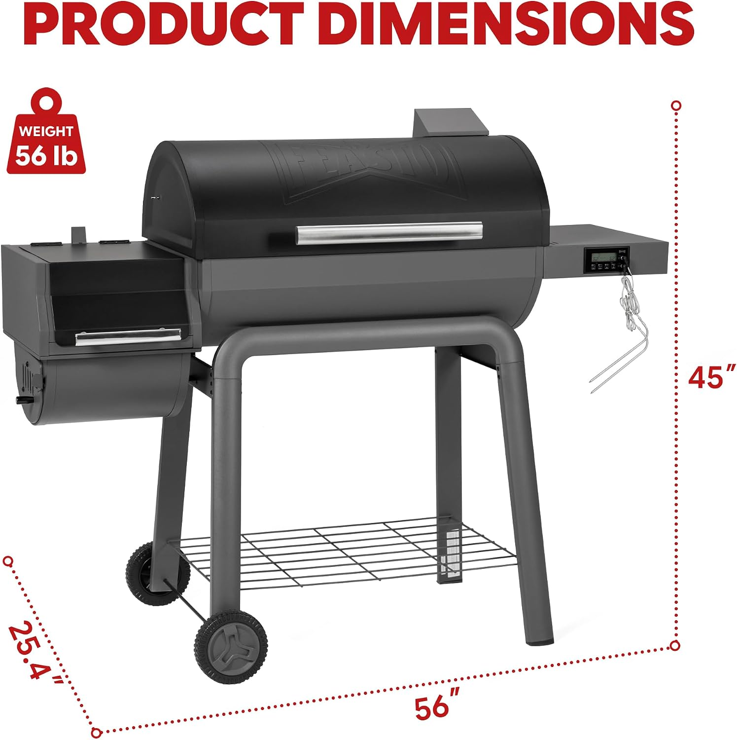 Feasto 30-Inch Heavy-Duty Charcoal Grill with Digital Temperature Control & 2 Meat Probes, Outdoor BBQ Grill with Offset Smoker, 832 Sq. In. Cooking Space for Backyard BBQ, Black & Grey