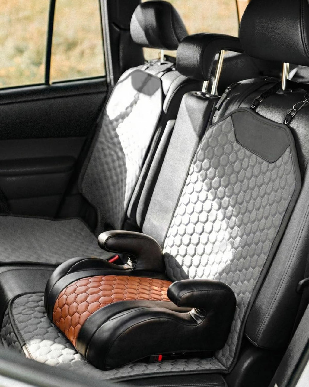 Owleys Set Seat Back Organizer & Car Seat Protector Hexy Waterproof & Non-Slip Protector for Child Car Cushion for Leather and Fabric Seats (Gray 2 pcs)