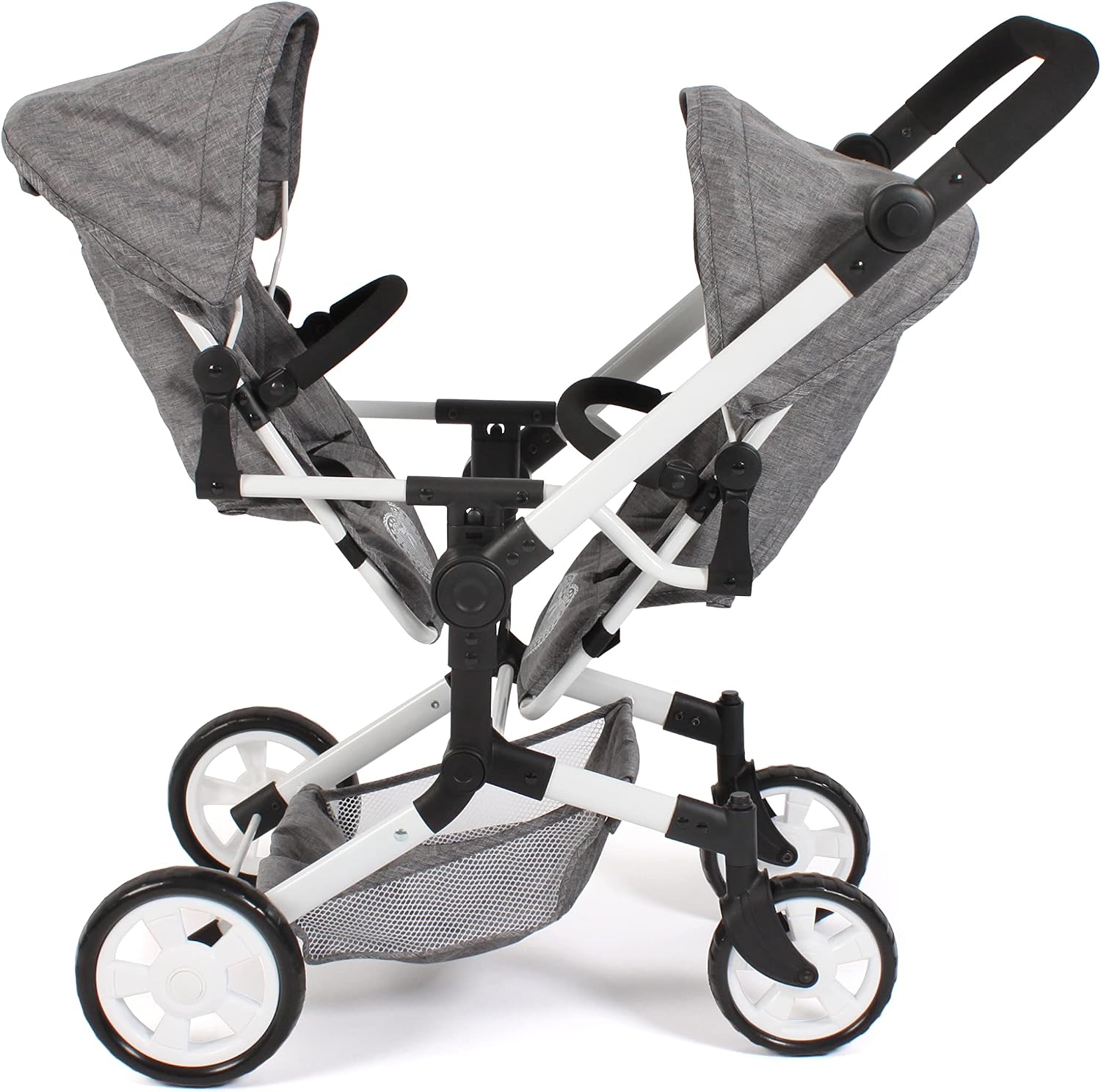 Bayer Chic 2000 - Linus Duo Doll's Pram, Twin Doll's Pram for Children from 4 to 8 Years, Jeans Grey, 690-76, 82 x 41.5 x 79 cm
