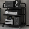 3-Tier HiFi Multimedia Stand with Wheels, Steel Storage Rack for Stereo Components, Adjustable Audio Shelf for Living Room & Bedroom, 65CM/26IN Height