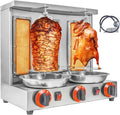 Shawarma Machine 3 Burners Kebab Grill Vertical Rotisserie with 2 Auto Spinning spits for Meat Rotisserie, Chicken Roast, Silver